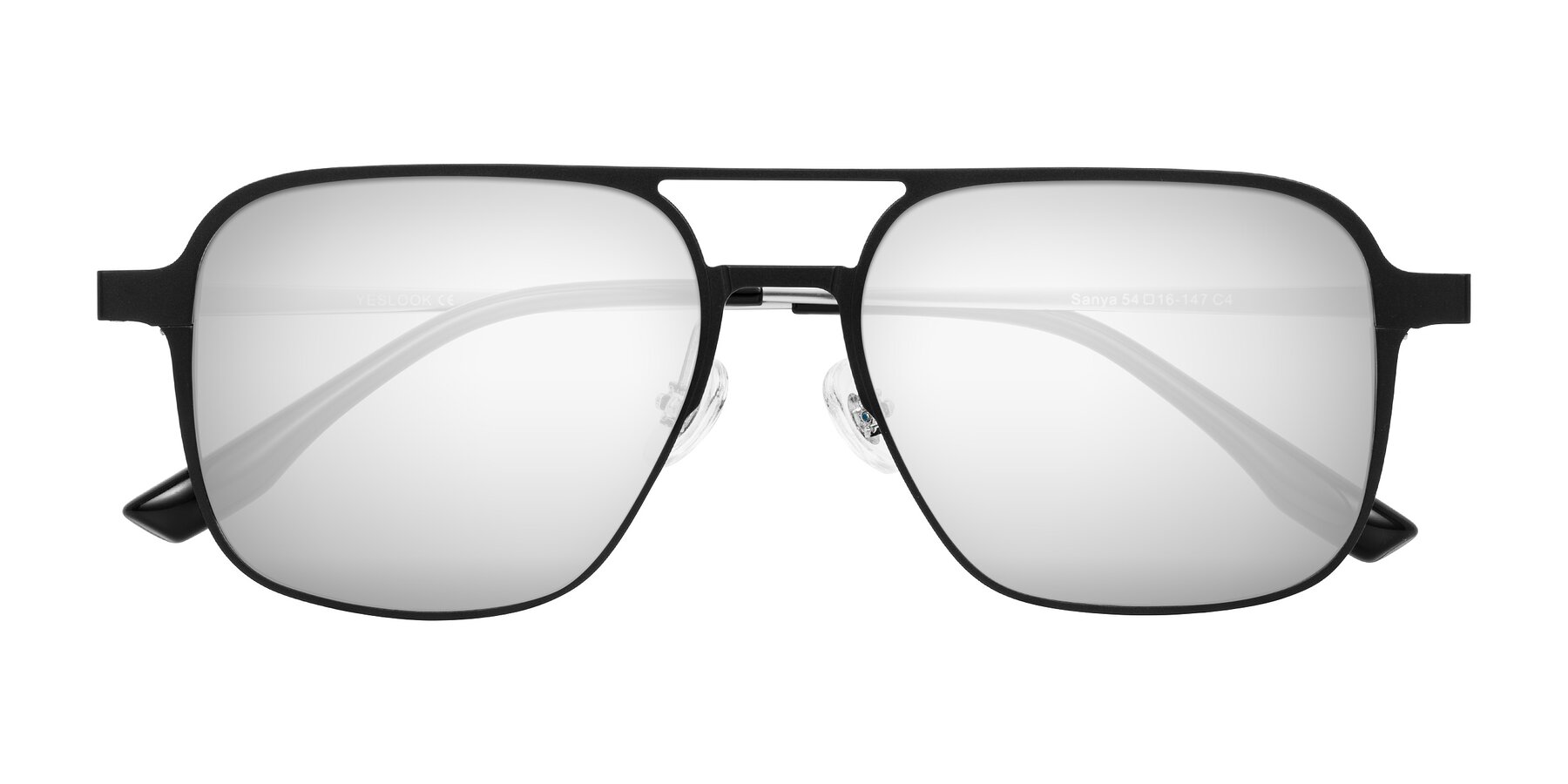 Folded Front of Sanya in Matte Black/Silver with Silver Mirrored Lenses