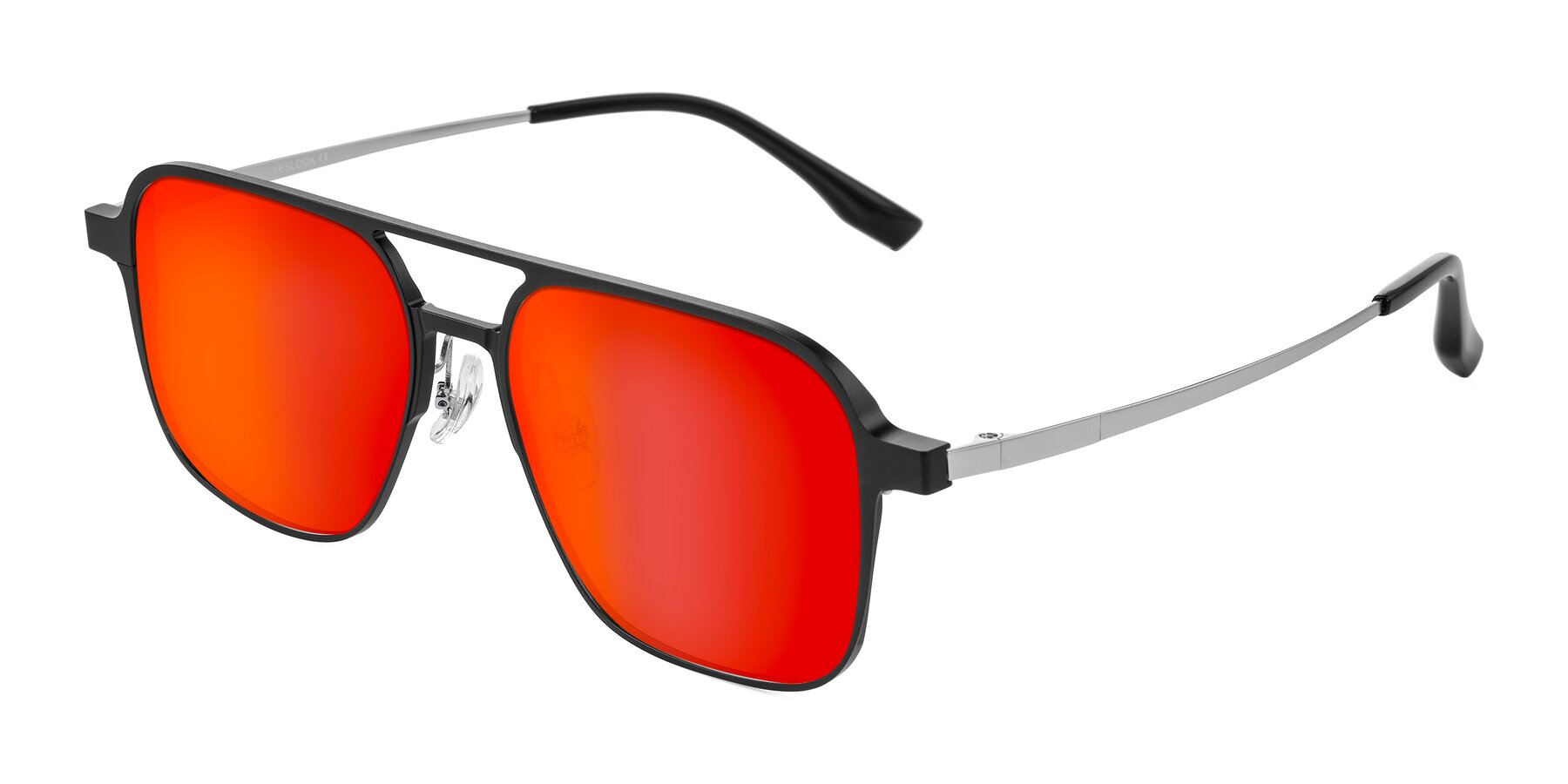 Angle of Sanya in Matte Black/Silver with Red Gold Mirrored Lenses