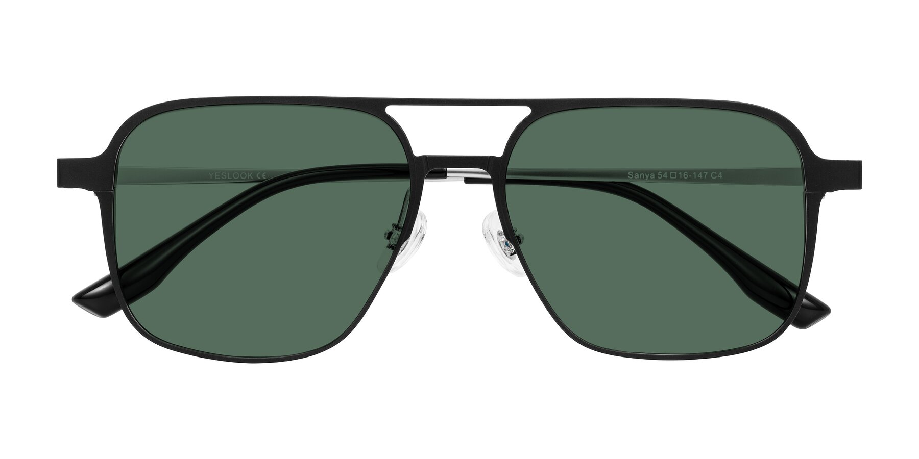 Folded Front of Sanya in Matte Black/Silver with Green Polarized Lenses
