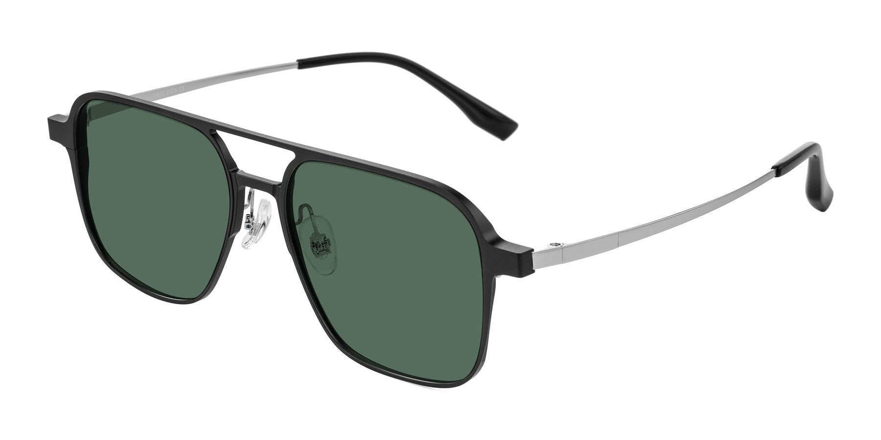Angle of Sanya in Matte Black/Silver with Green Polarized Lenses