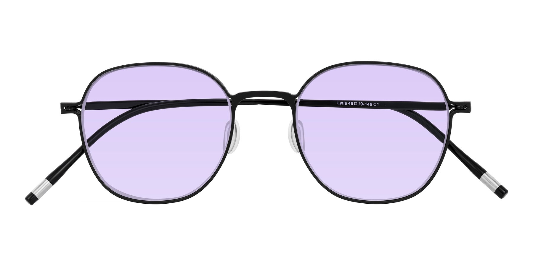 Folded Front of Lytle in Matte Black with Light Purple Tinted Lenses