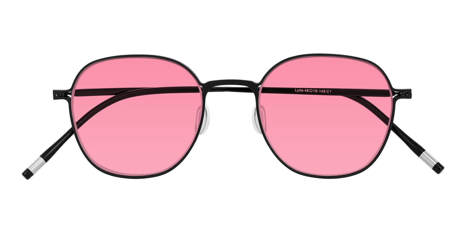 Folded Front of Lytle in Matte Black with Pink Tinted Lenses