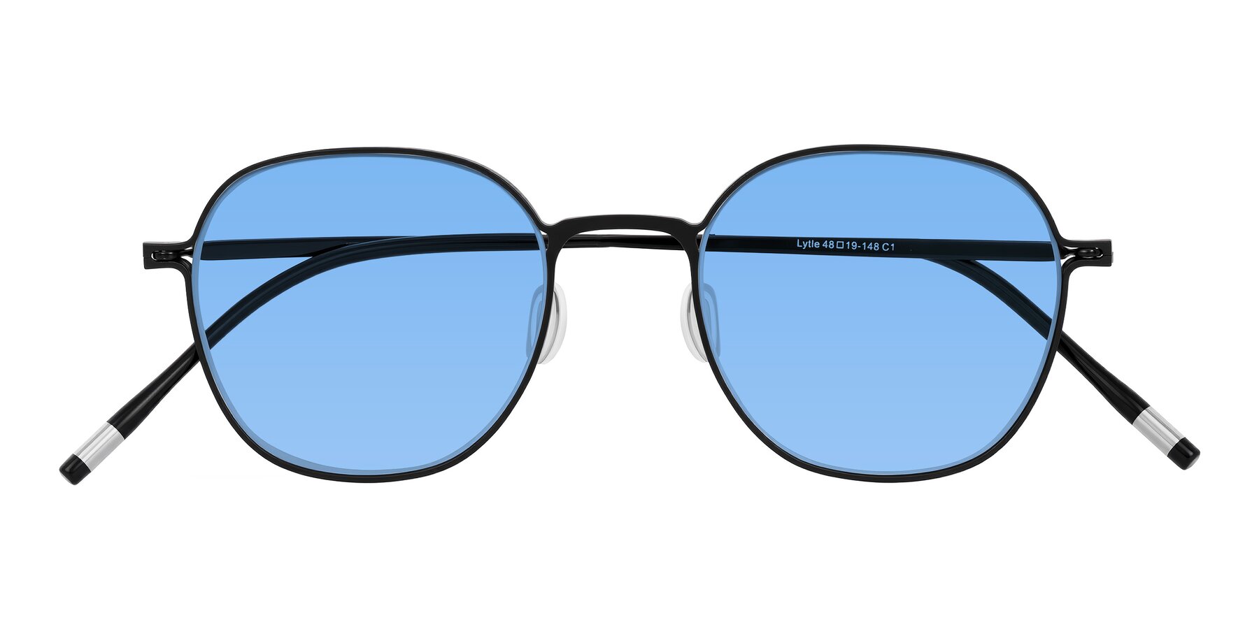 Folded Front of Lytle in Matte Black with Medium Blue Tinted Lenses