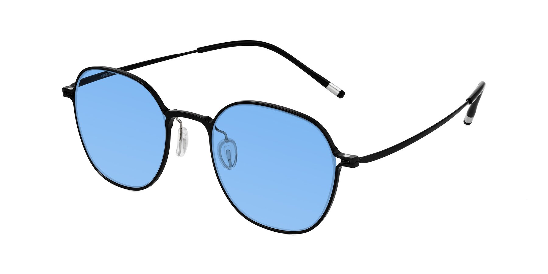 Angle of Lytle in Matte Black with Medium Blue Tinted Lenses