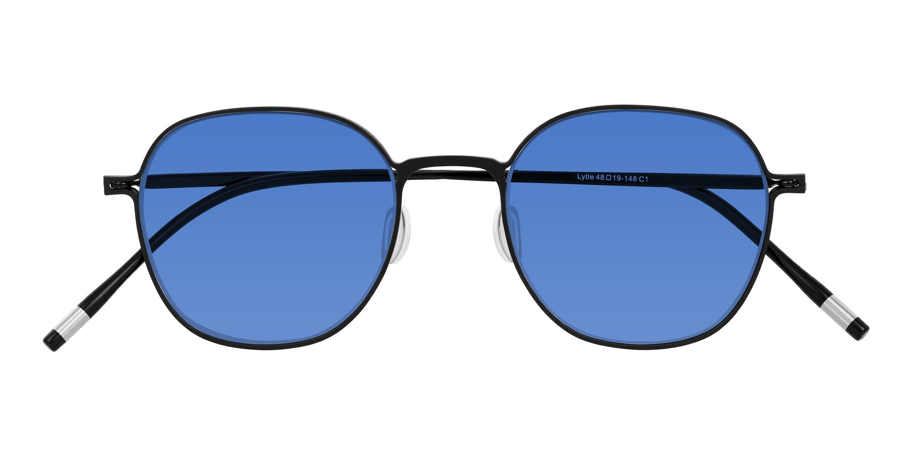Folded Front of Lytle in Matte Black with Blue Tinted Lenses