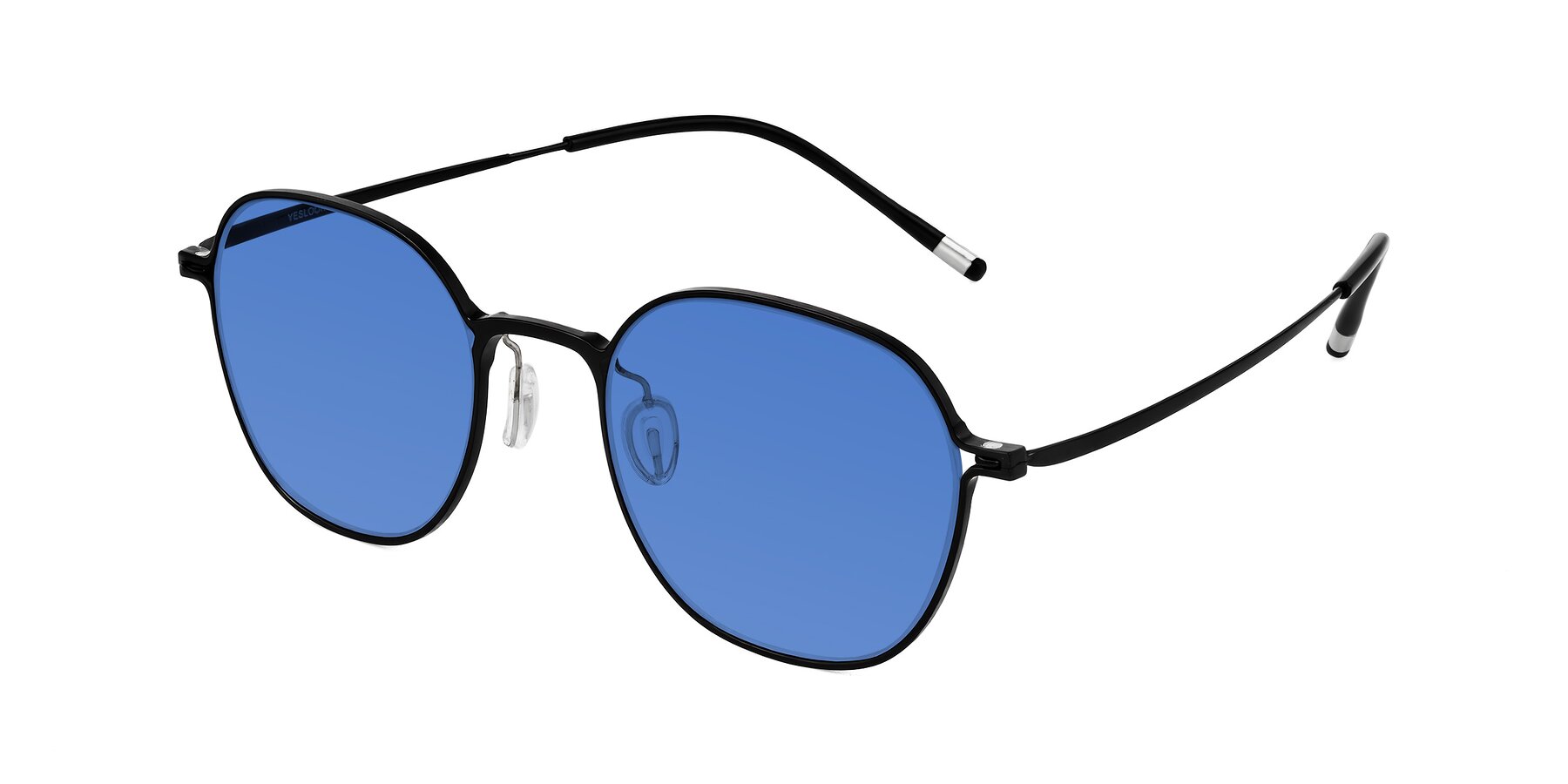 Angle of Lytle in Matte Black with Blue Tinted Lenses