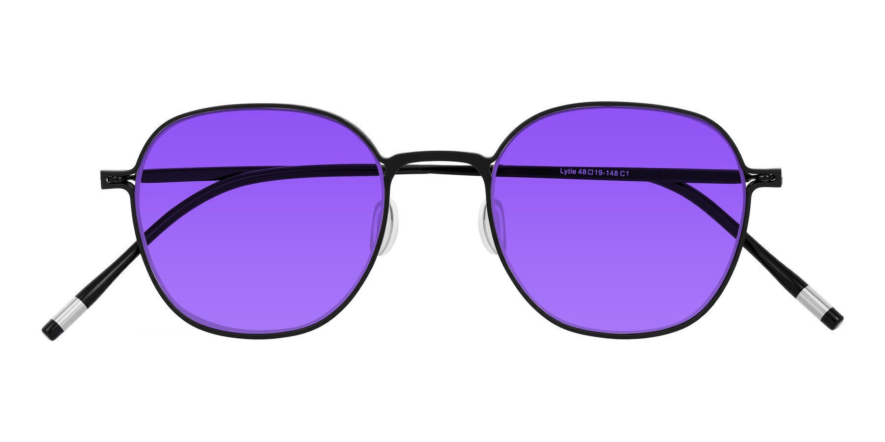 Folded Front of Lytle in Matte Black with Purple Tinted Lenses