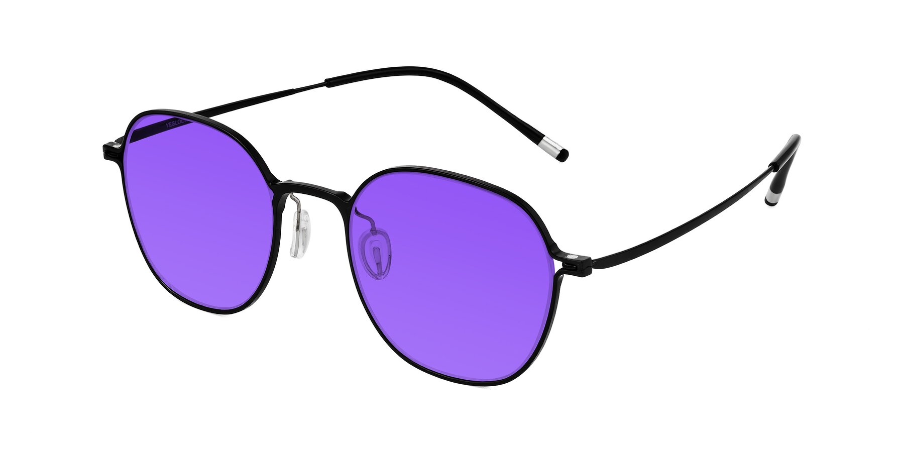 Angle of Lytle in Matte Black with Purple Tinted Lenses