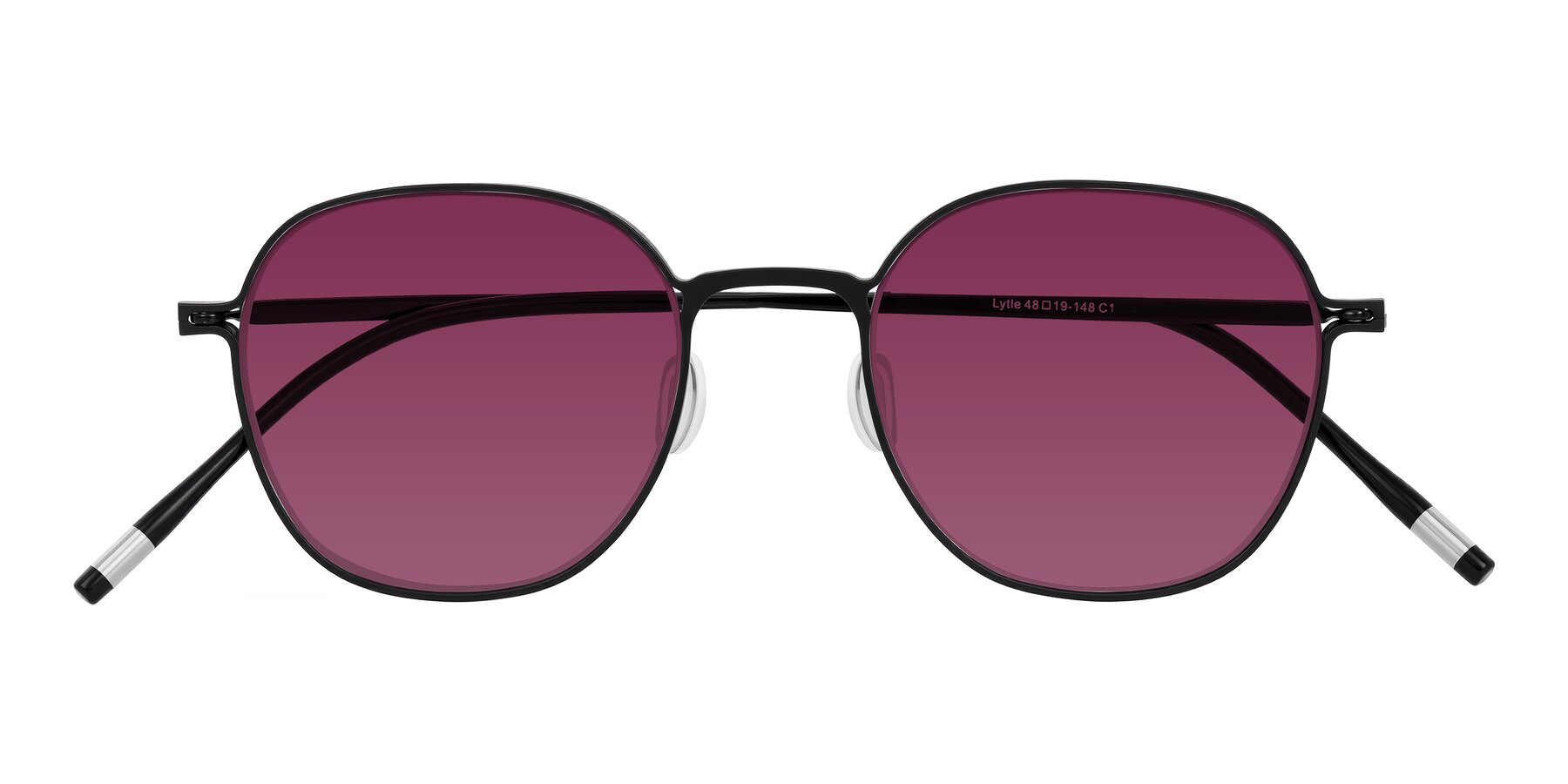 Folded Front of Lytle in Matte Black with Wine Tinted Lenses