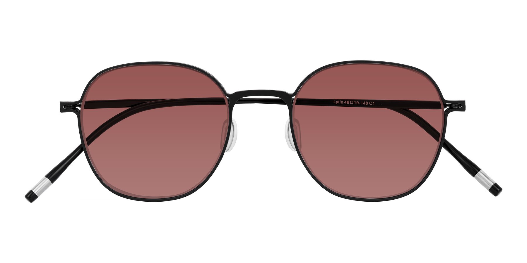 Folded Front of Lytle in Matte Black with Garnet Tinted Lenses