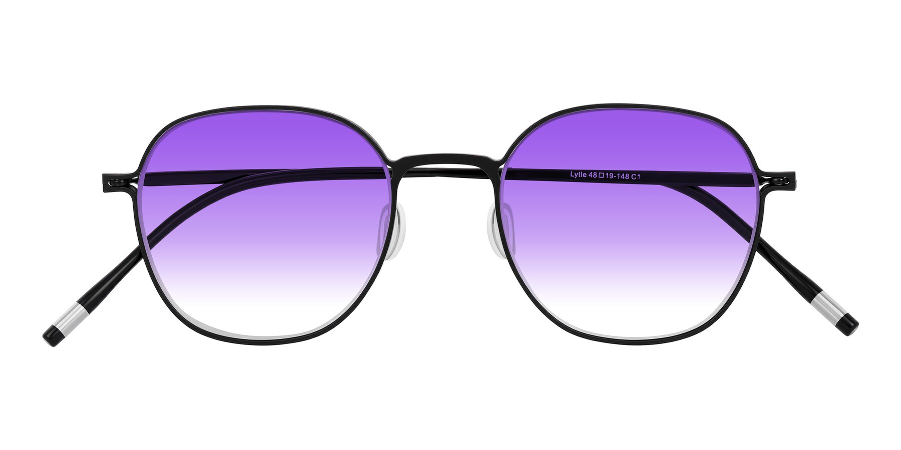 Folded Front of Lytle in Matte Black with Purple Gradient Lenses