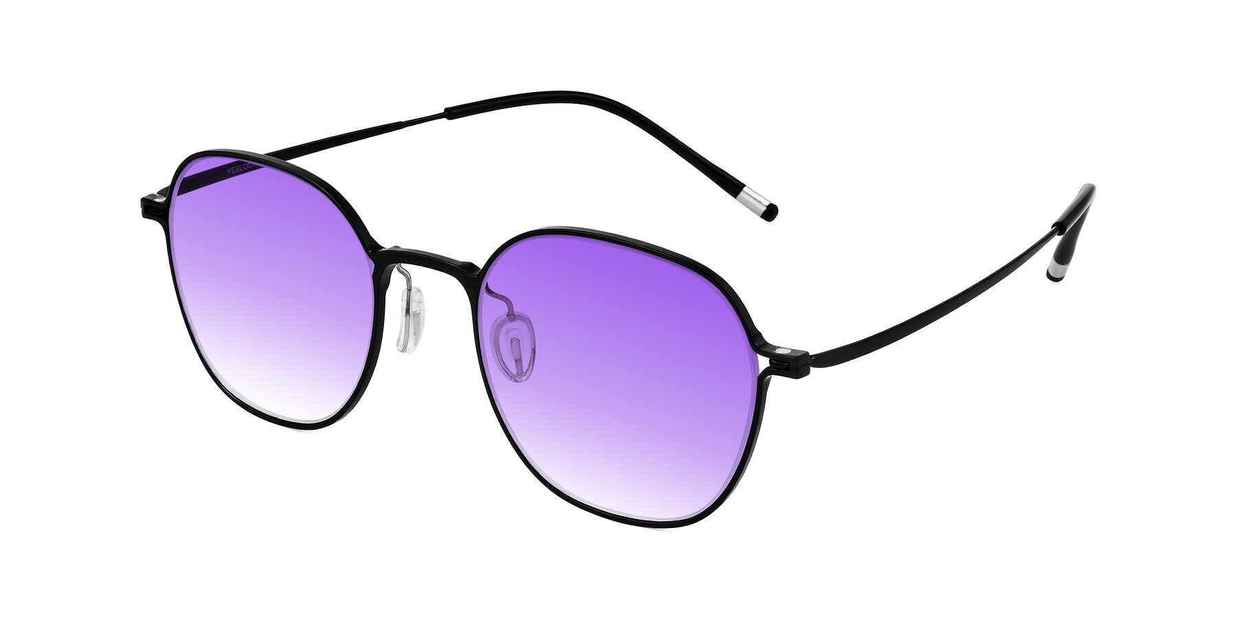 Angle of Lytle in Matte Black with Purple Gradient Lenses