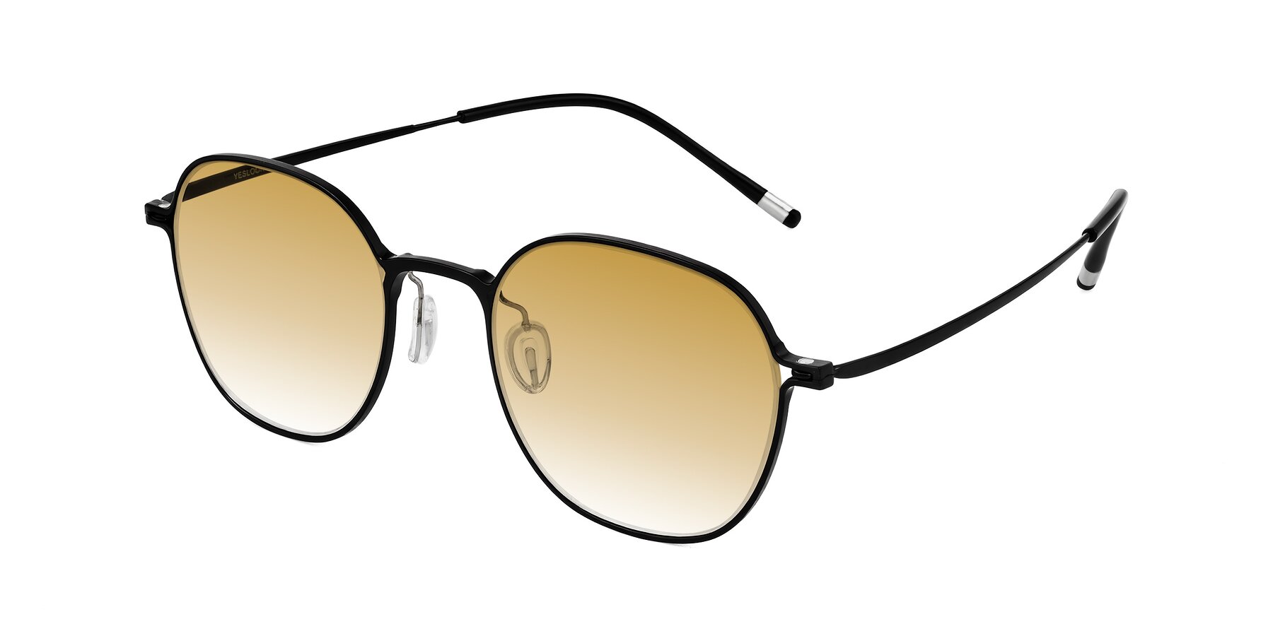 Angle of Lytle in Matte Black with Champagne Gradient Lenses