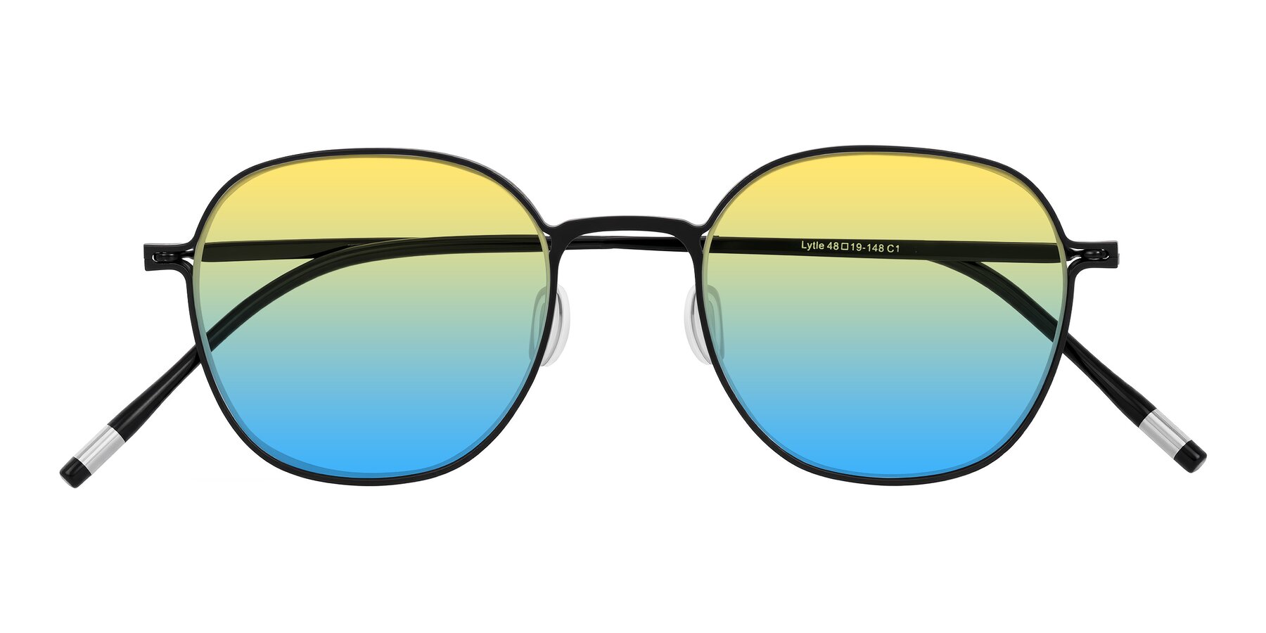 Folded Front of Lytle in Matte Black with Yellow / Blue Gradient Lenses