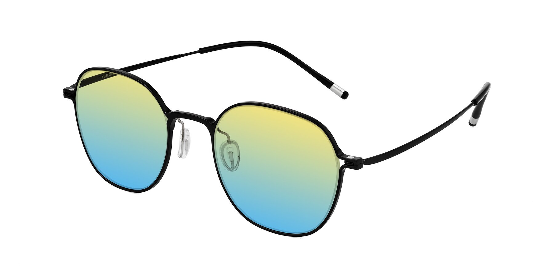 Angle of Lytle in Matte Black with Yellow / Blue Gradient Lenses