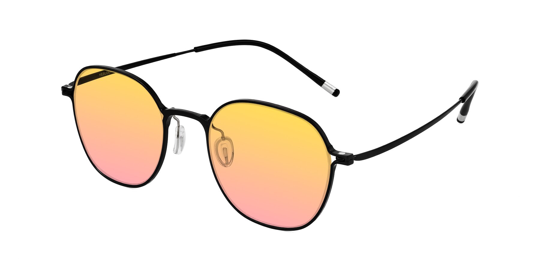 Angle of Lytle in Matte Black with Yellow / Pink Gradient Lenses