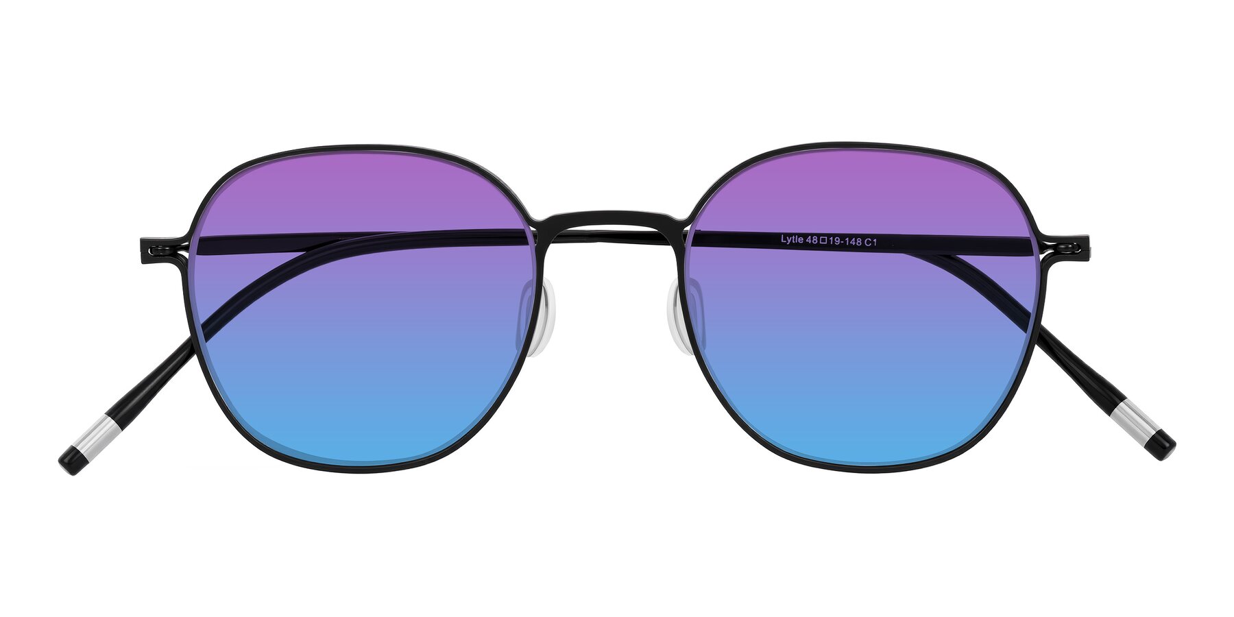 Folded Front of Lytle in Matte Black with Purple / Blue Gradient Lenses