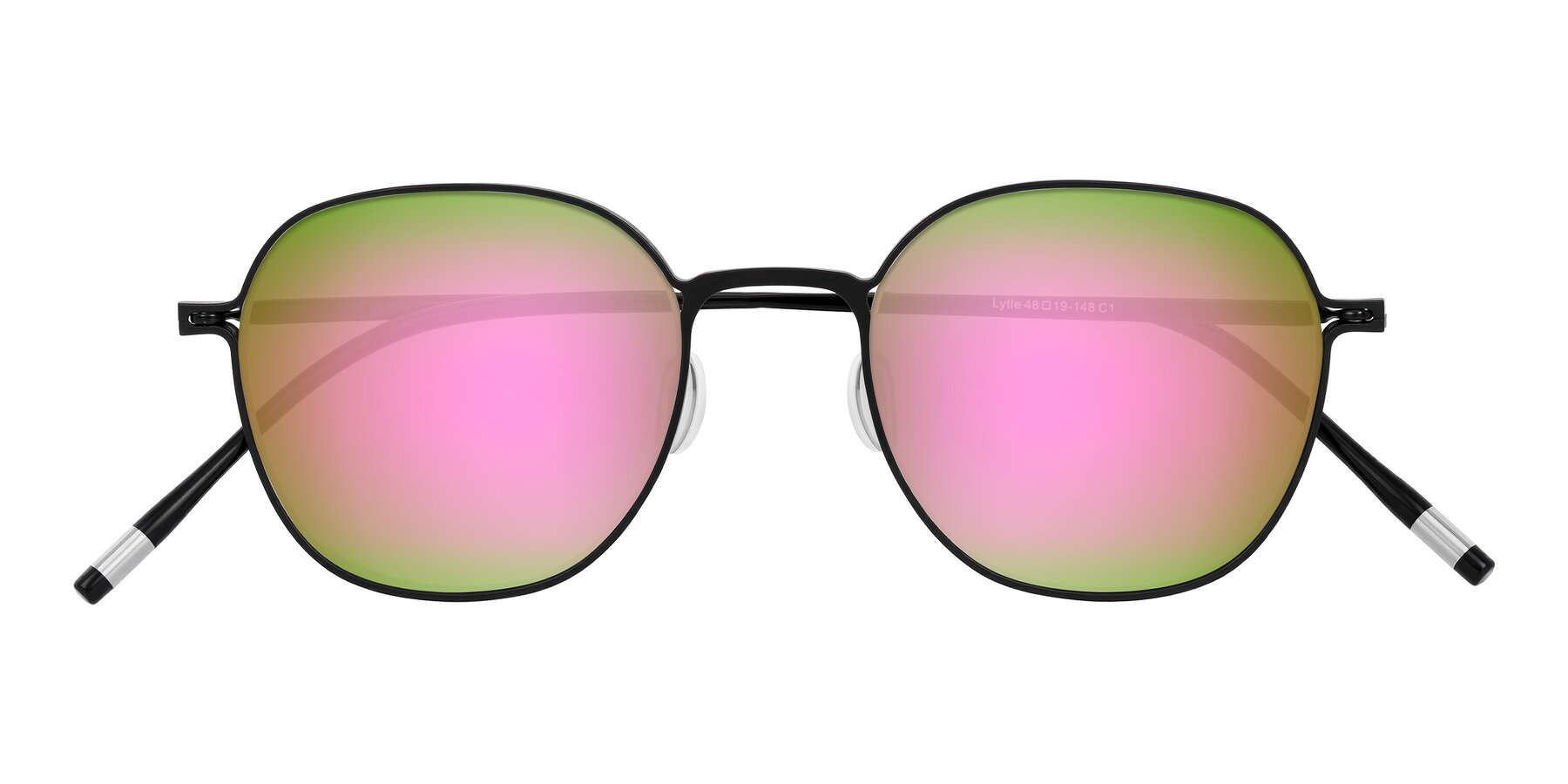 Folded Front of Lytle in Matte Black with Pink Mirrored Lenses