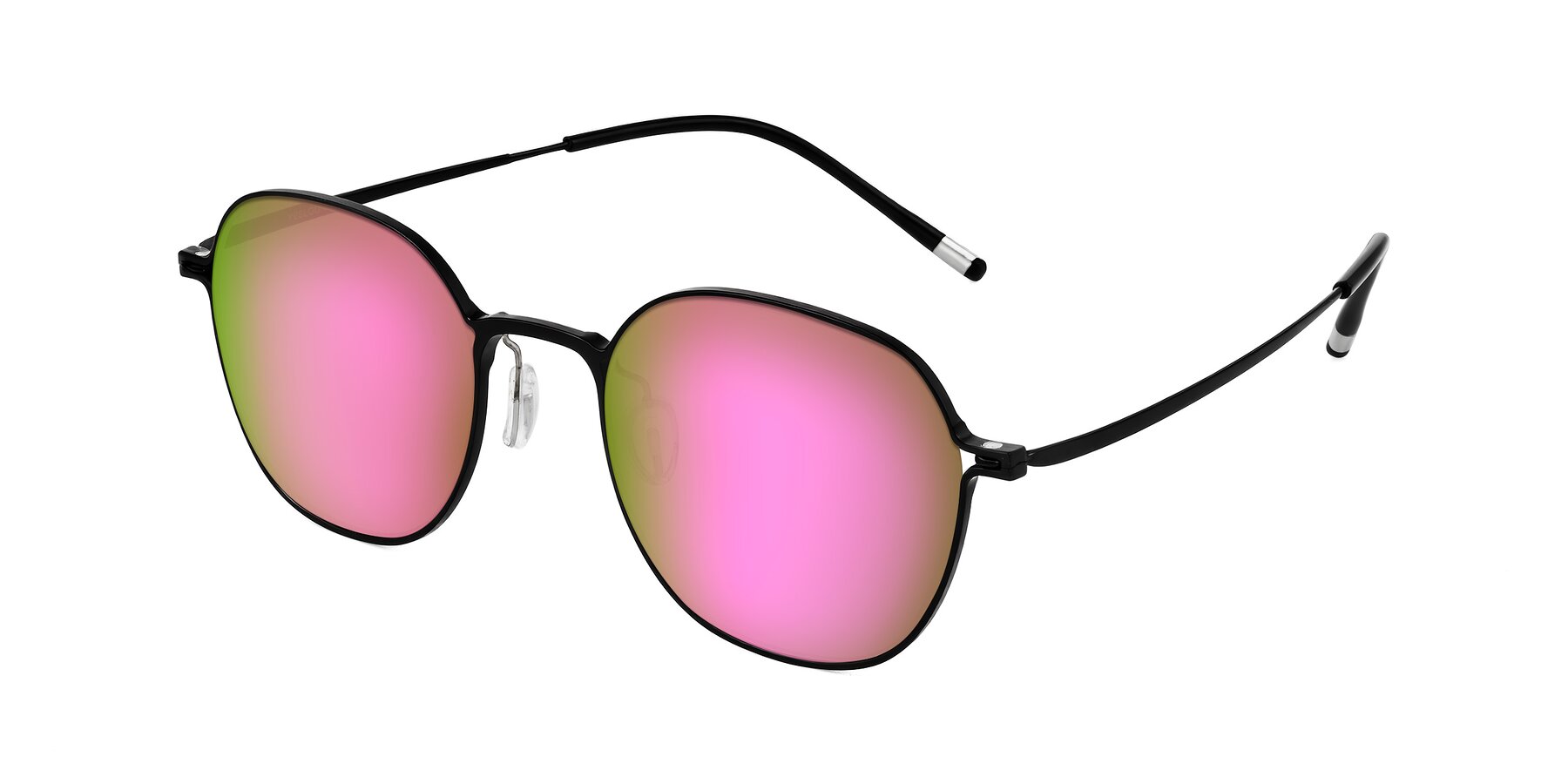 Angle of Lytle in Matte Black with Pink Mirrored Lenses