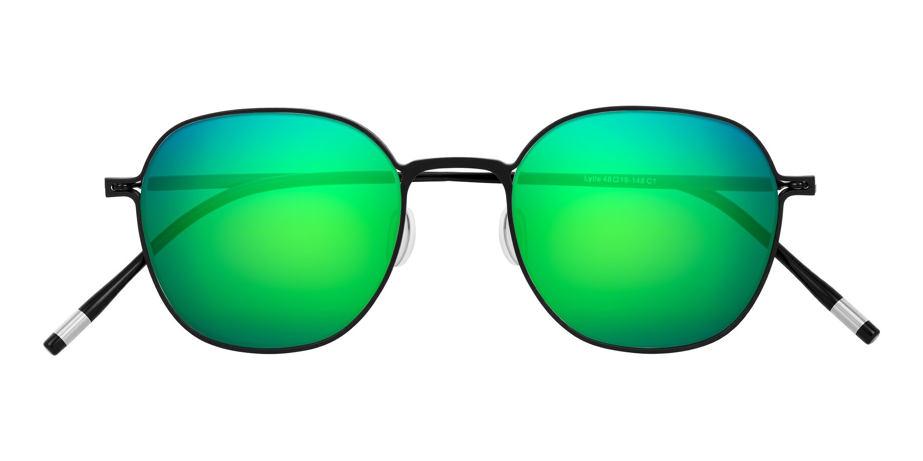 Folded Front of Lytle in Matte Black with Green Mirrored Lenses