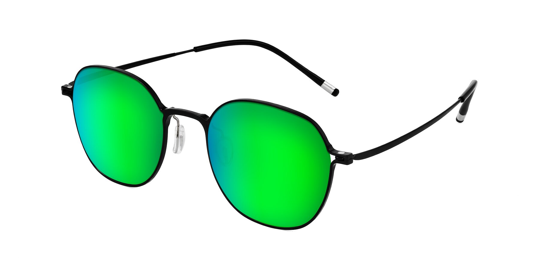 Angle of Lytle in Matte Black with Green Mirrored Lenses