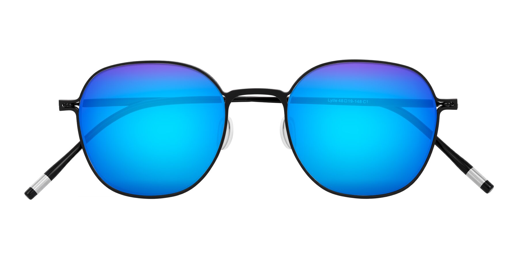 Folded Front of Lytle in Matte Black with Blue Mirrored Lenses