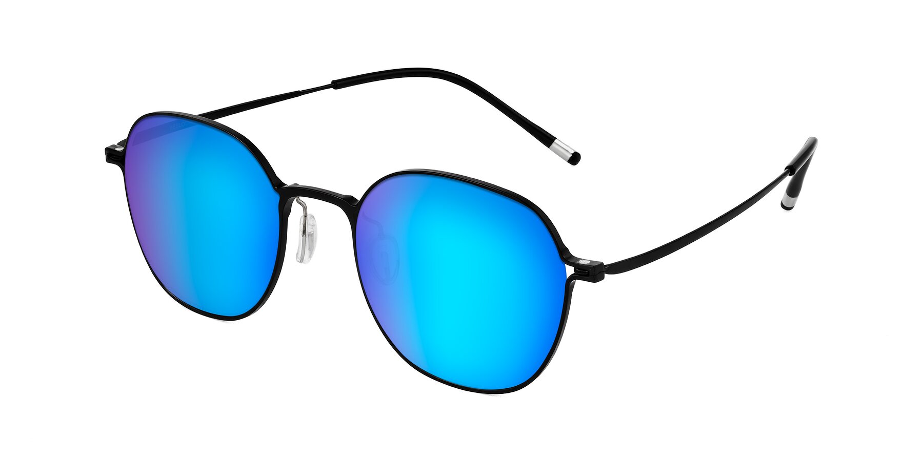 Angle of Lytle in Matte Black with Blue Mirrored Lenses