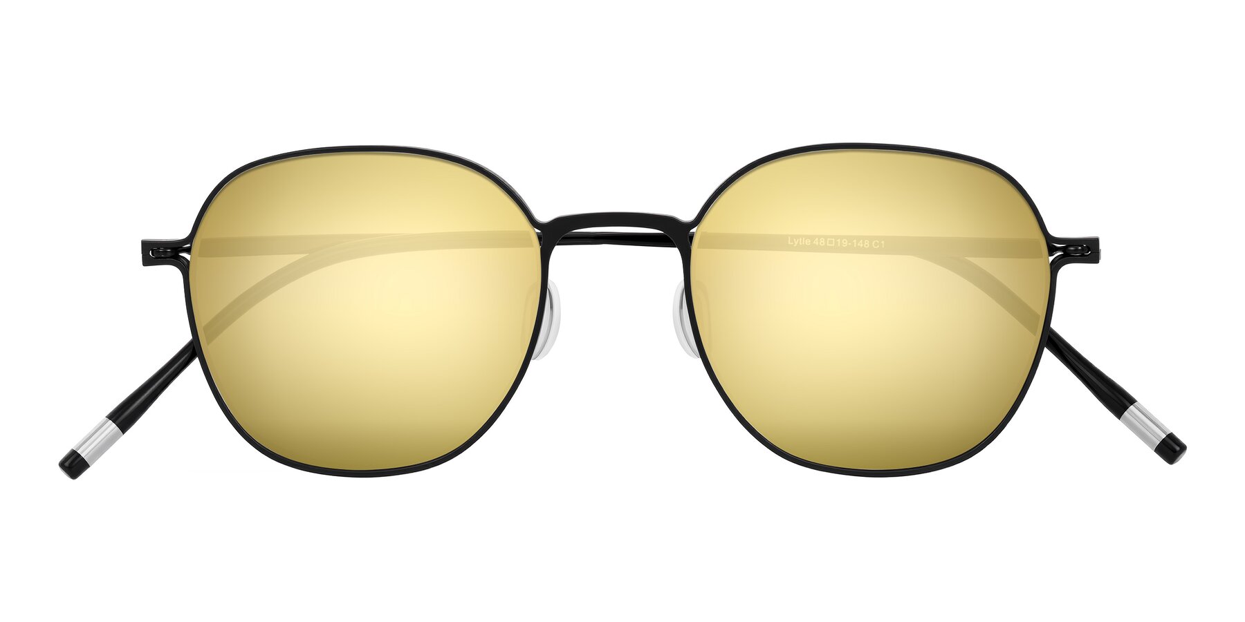 Folded Front of Lytle in Matte Black with Gold Mirrored Lenses