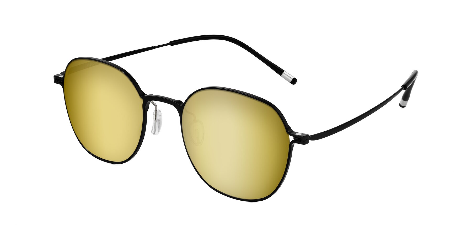 Angle of Lytle in Matte Black with Gold Mirrored Lenses