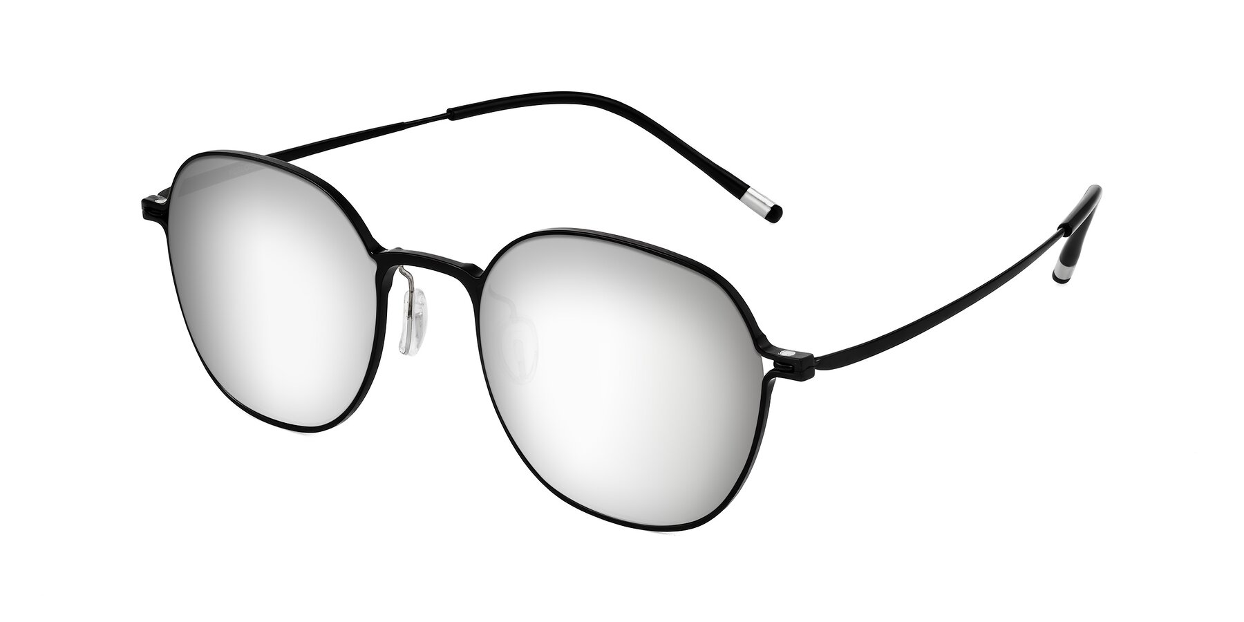 Angle of Lytle in Matte Black with Silver Mirrored Lenses