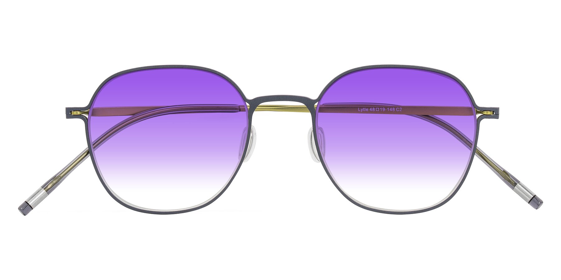 Folded Front of Lytle in Slate Blue/Olive with Purple Gradient Lenses