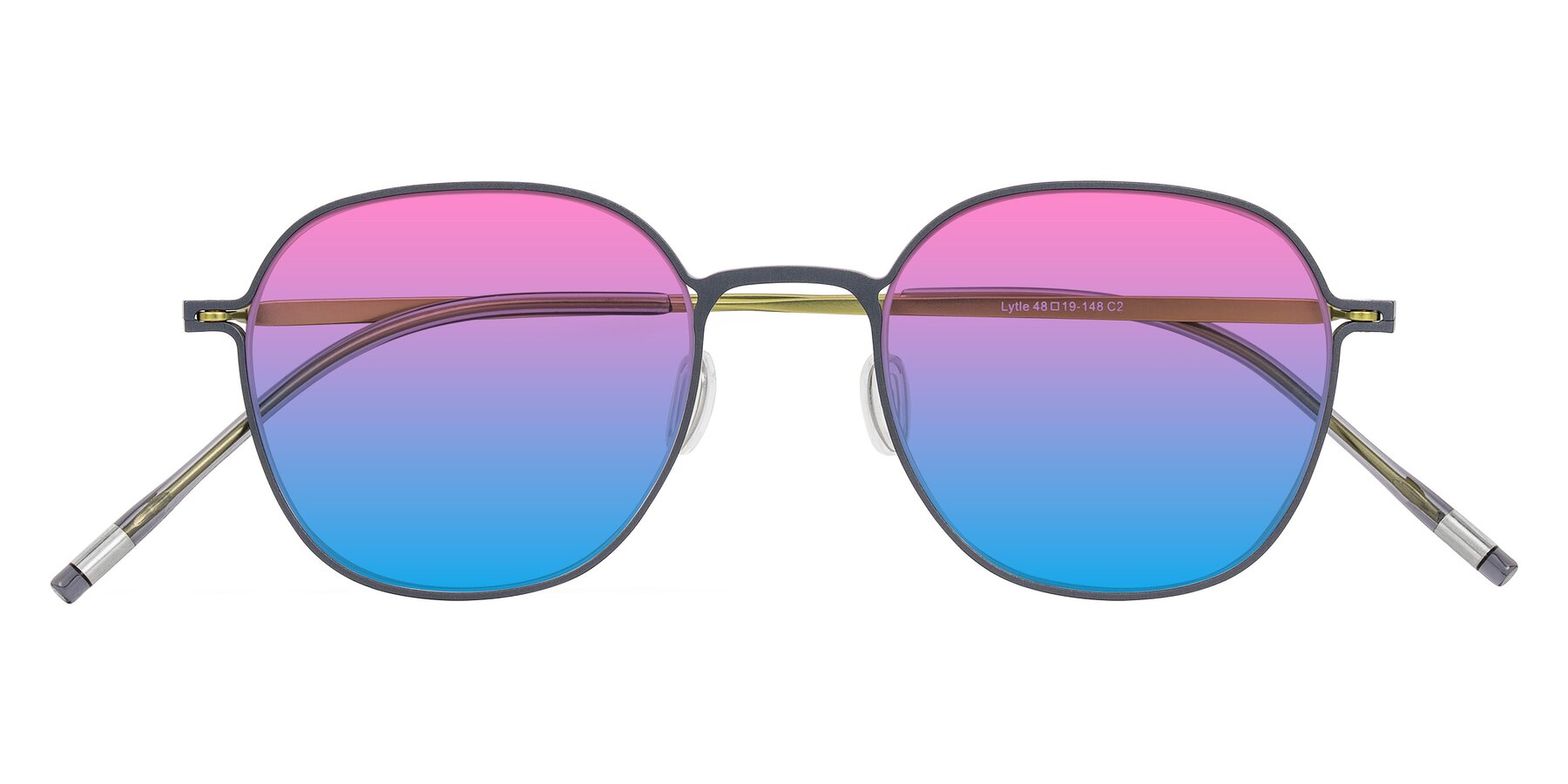 Folded Front of Lytle in Slate Blue/Olive with Pink / Blue Gradient Lenses