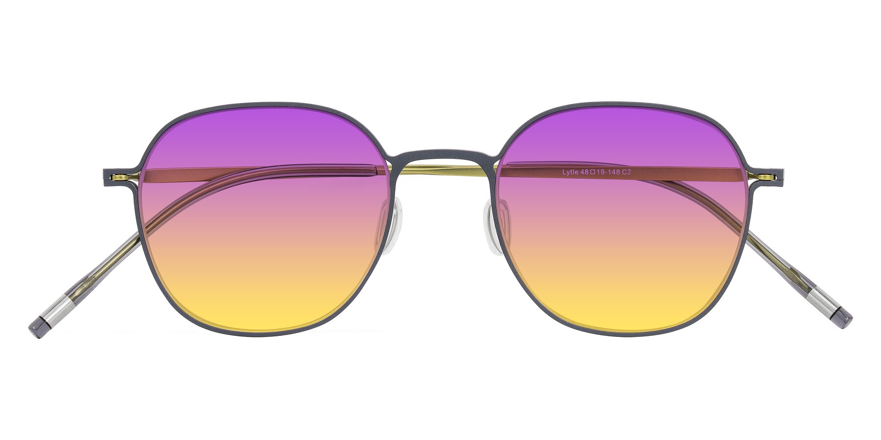 Folded Front of Lytle in Slate Blue/Olive with Purple / Yellow Gradient Lenses