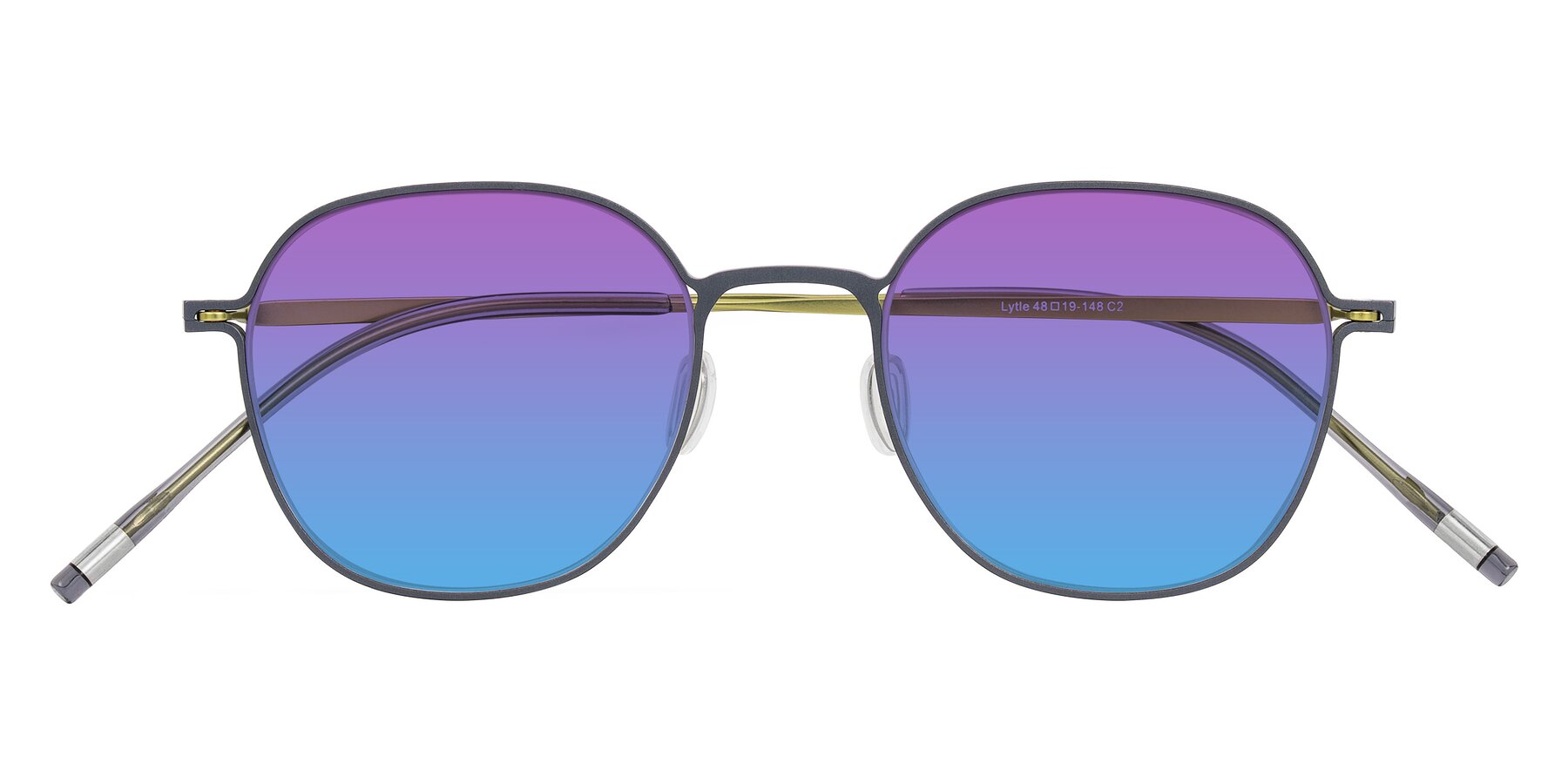 Folded Front of Lytle in Slate Blue/Olive with Purple / Blue Gradient Lenses