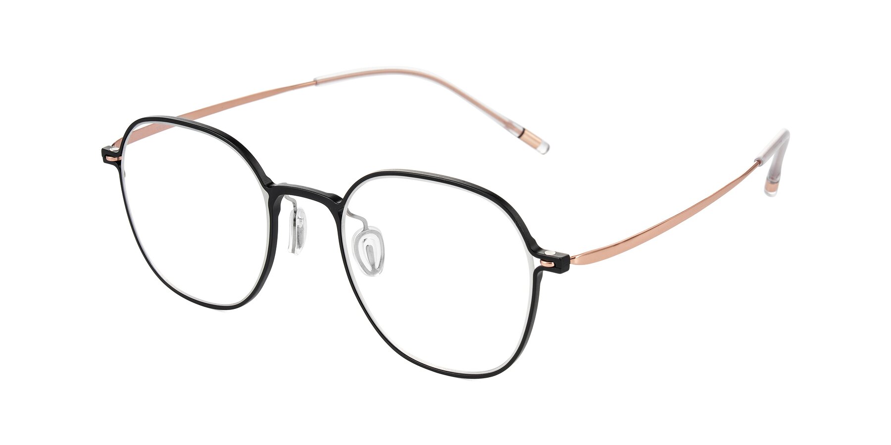 Angle of Lytle in Matte Black/Rose Glod with Clear Eyeglass Lenses