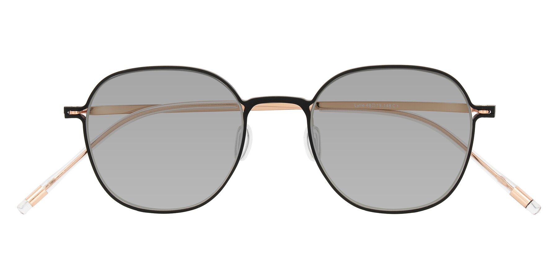 Folded Front of Lytle in Matte Black/Rose Glod with Light Gray Tinted Lenses