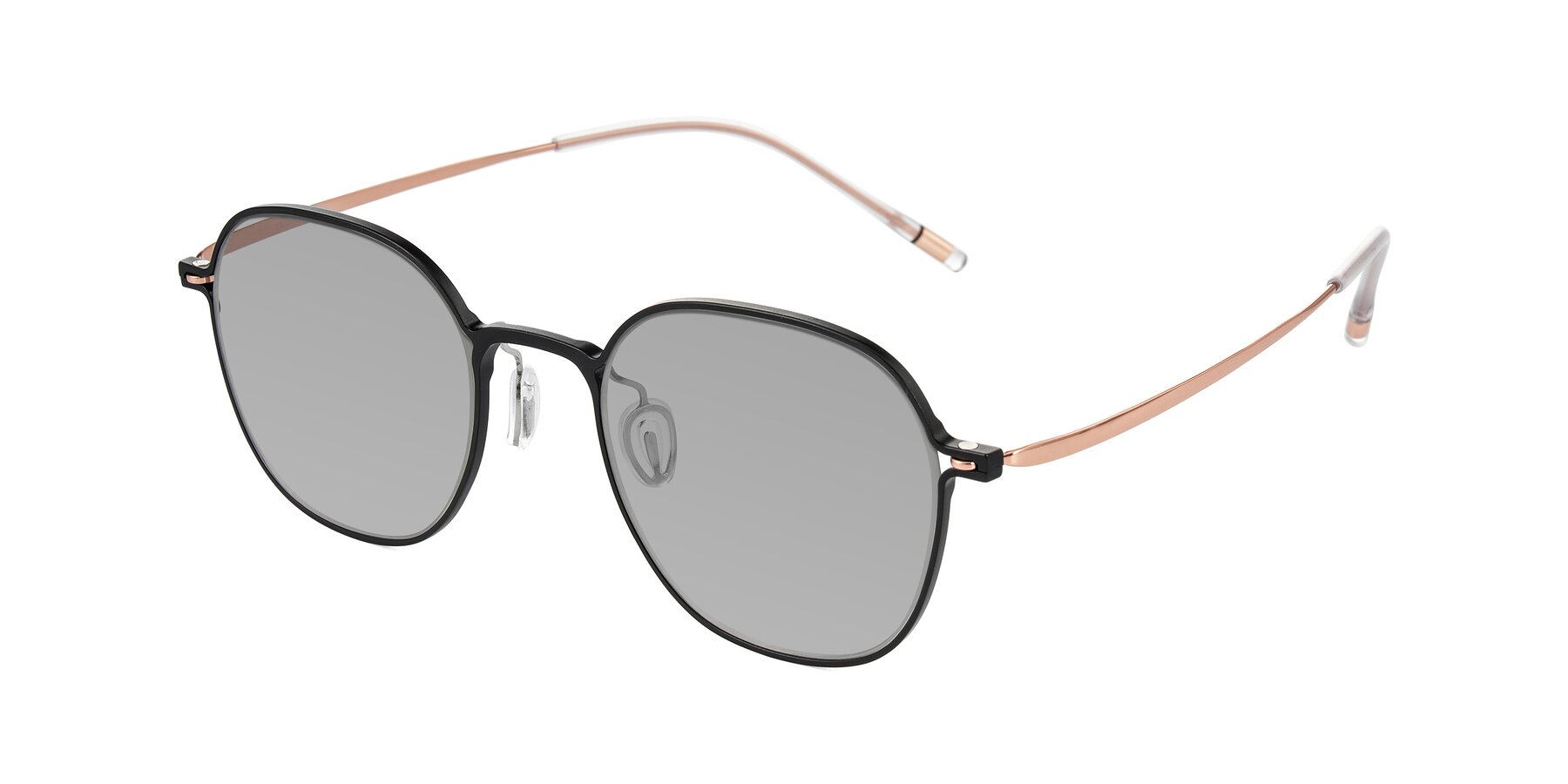Angle of Lytle in Matte Black/Rose Glod with Light Gray Tinted Lenses