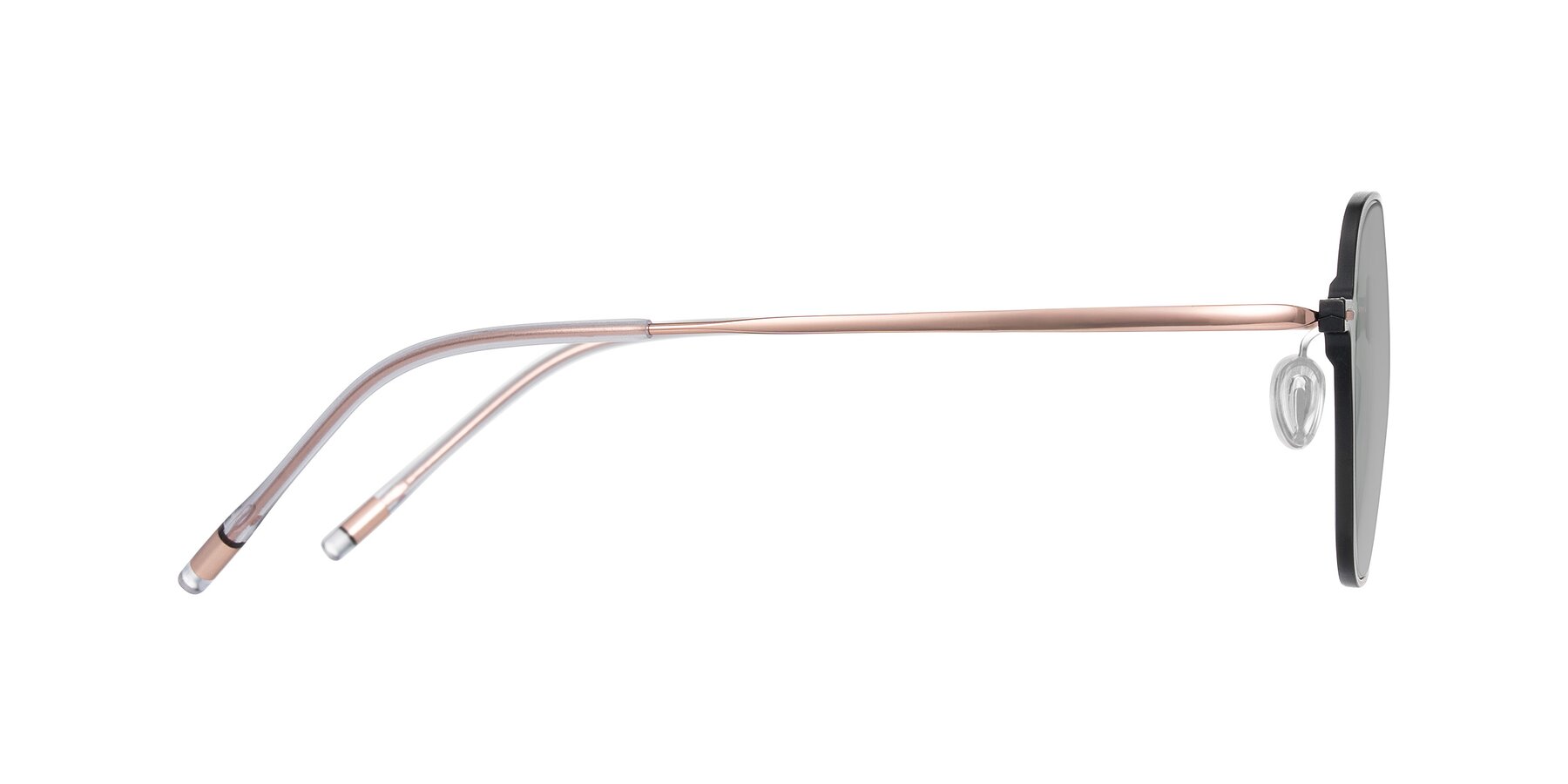 Side of Lytle in Matte Black/Rose Glod with Light Gray Tinted Lenses