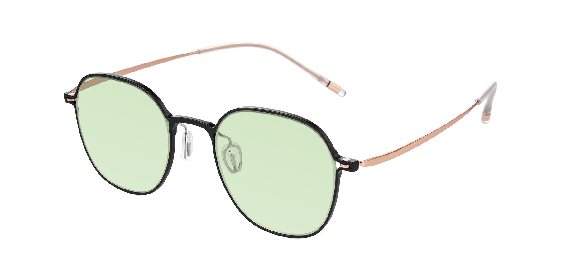 Angle of Lytle in Matte Black/Rose Glod with Light Green Tinted Lenses