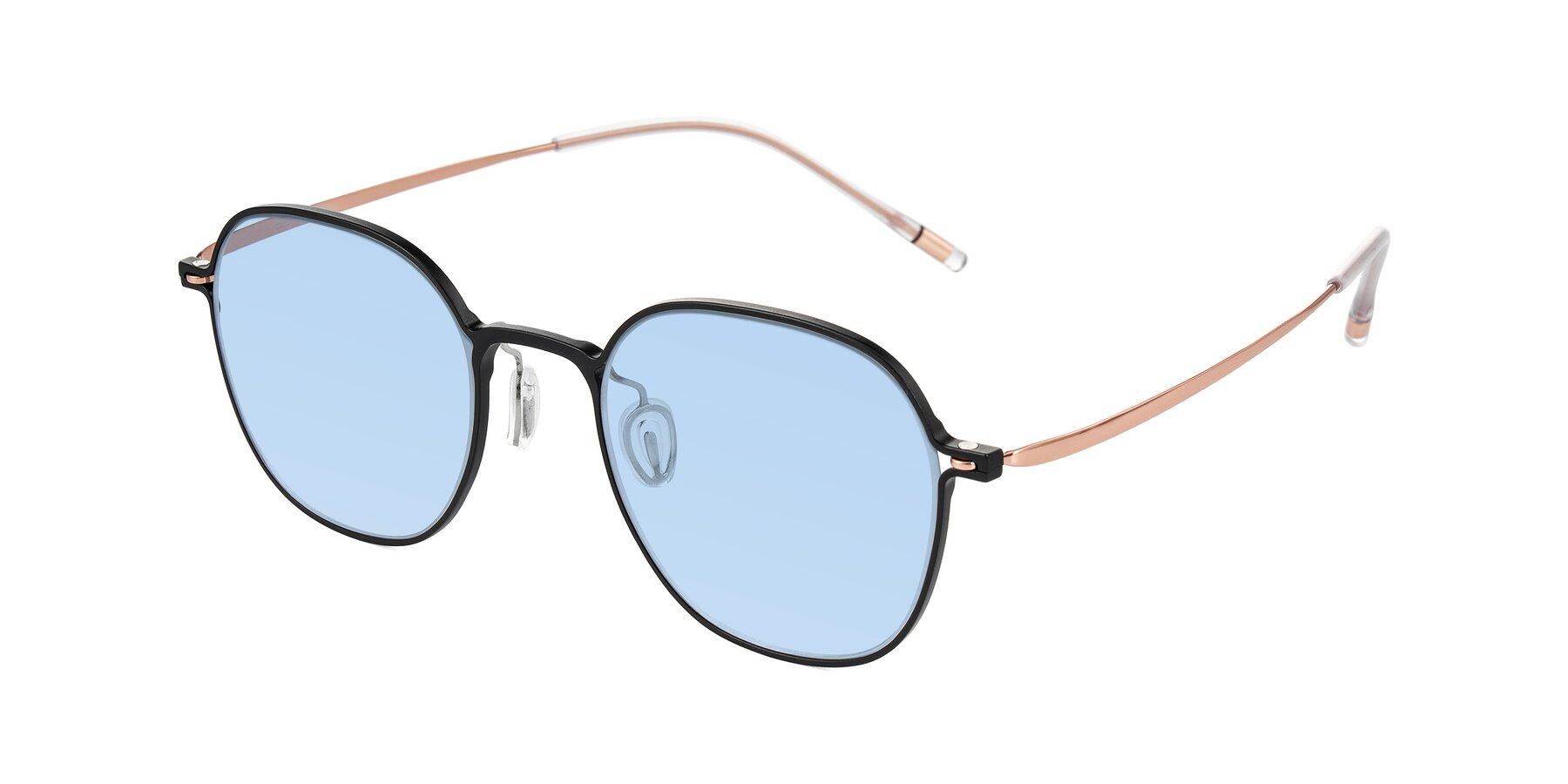 Angle of Lytle in Matte Black/Rose Glod with Light Blue Tinted Lenses