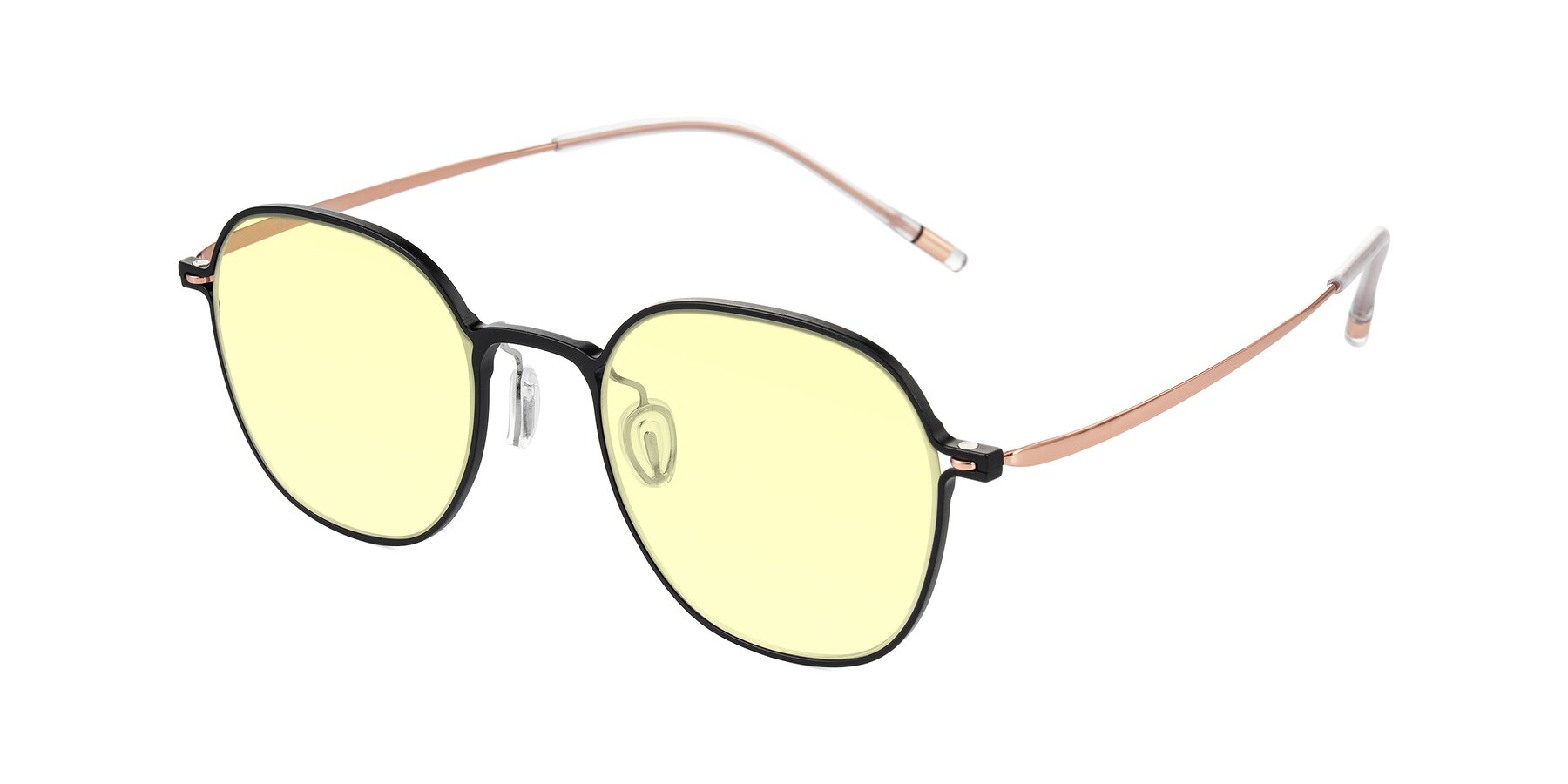 Angle of Lytle in Matte Black/Rose Glod with Light Yellow Tinted Lenses