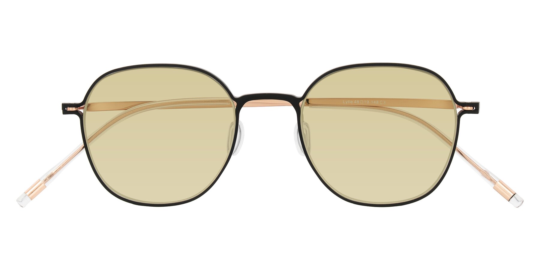 Folded Front of Lytle in Matte Black/Rose Glod with Light Champagne Tinted Lenses
