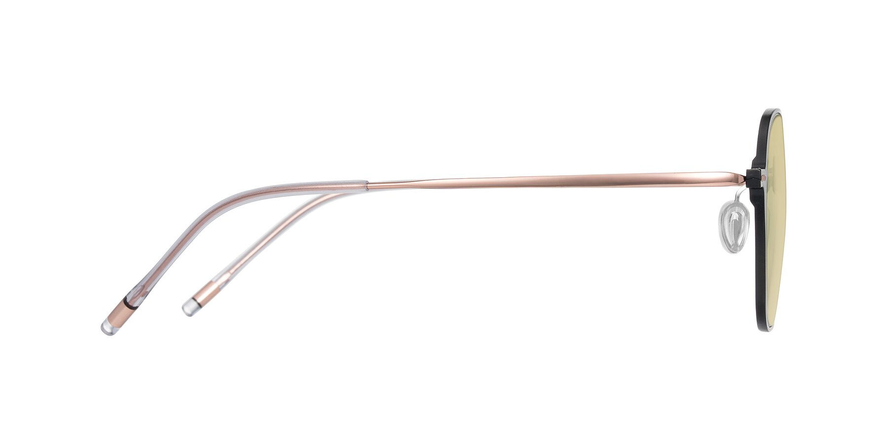 Side of Lytle in Matte Black/Rose Glod with Light Champagne Tinted Lenses