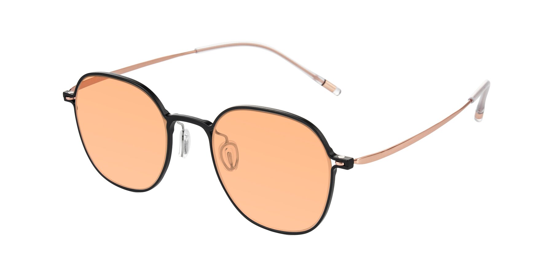 Angle of Lytle in Matte Black/Rose Glod with Light Orange Tinted Lenses