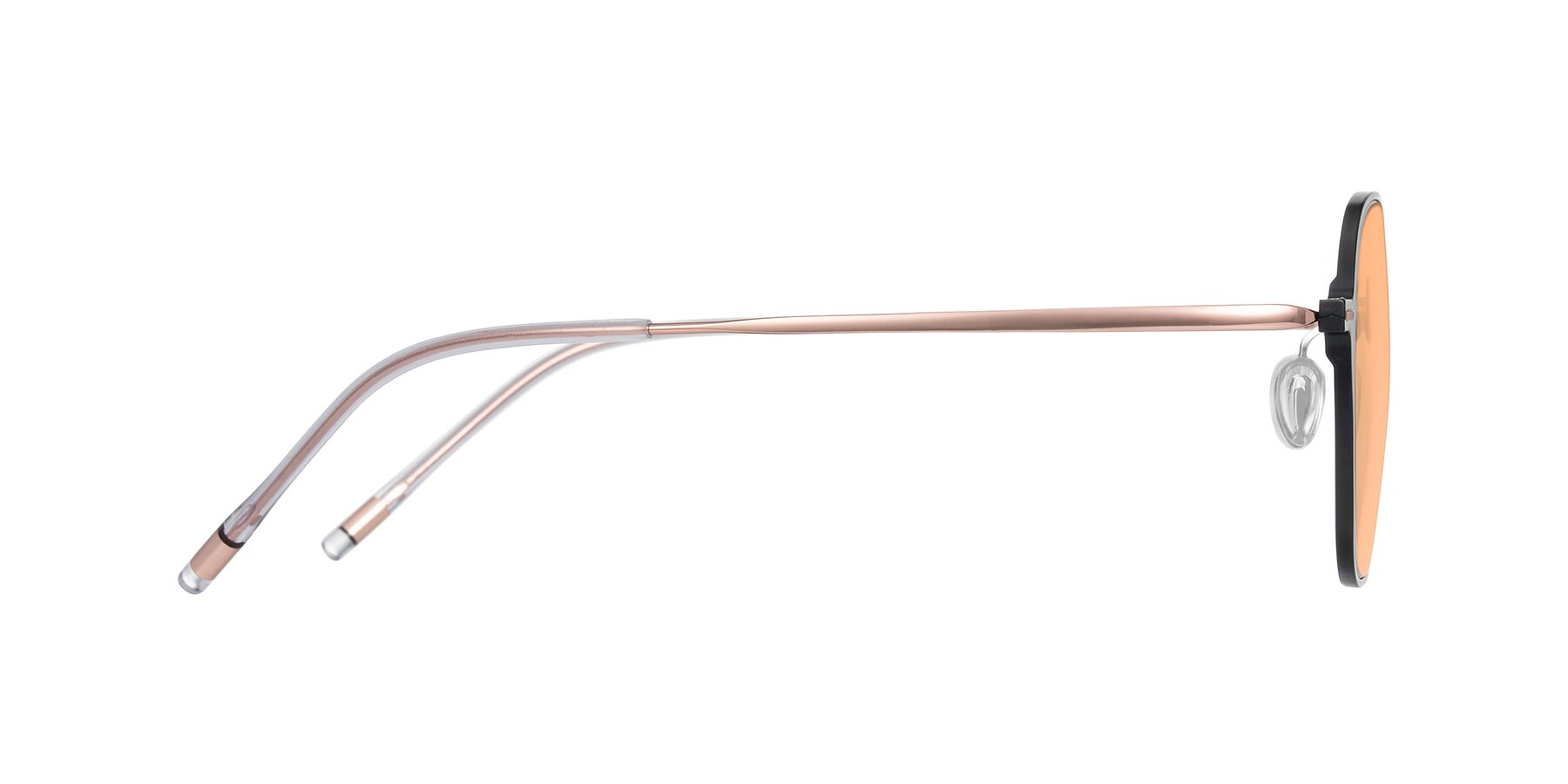 Side of Lytle in Matte Black/Rose Glod with Light Orange Tinted Lenses