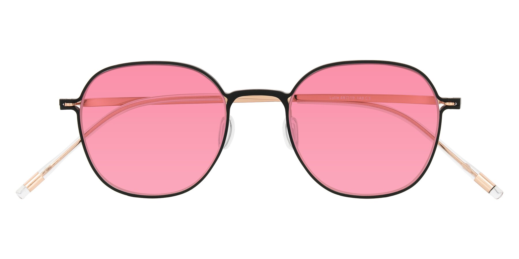 Folded Front of Lytle in Matte Black/Rose Glod with Pink Tinted Lenses