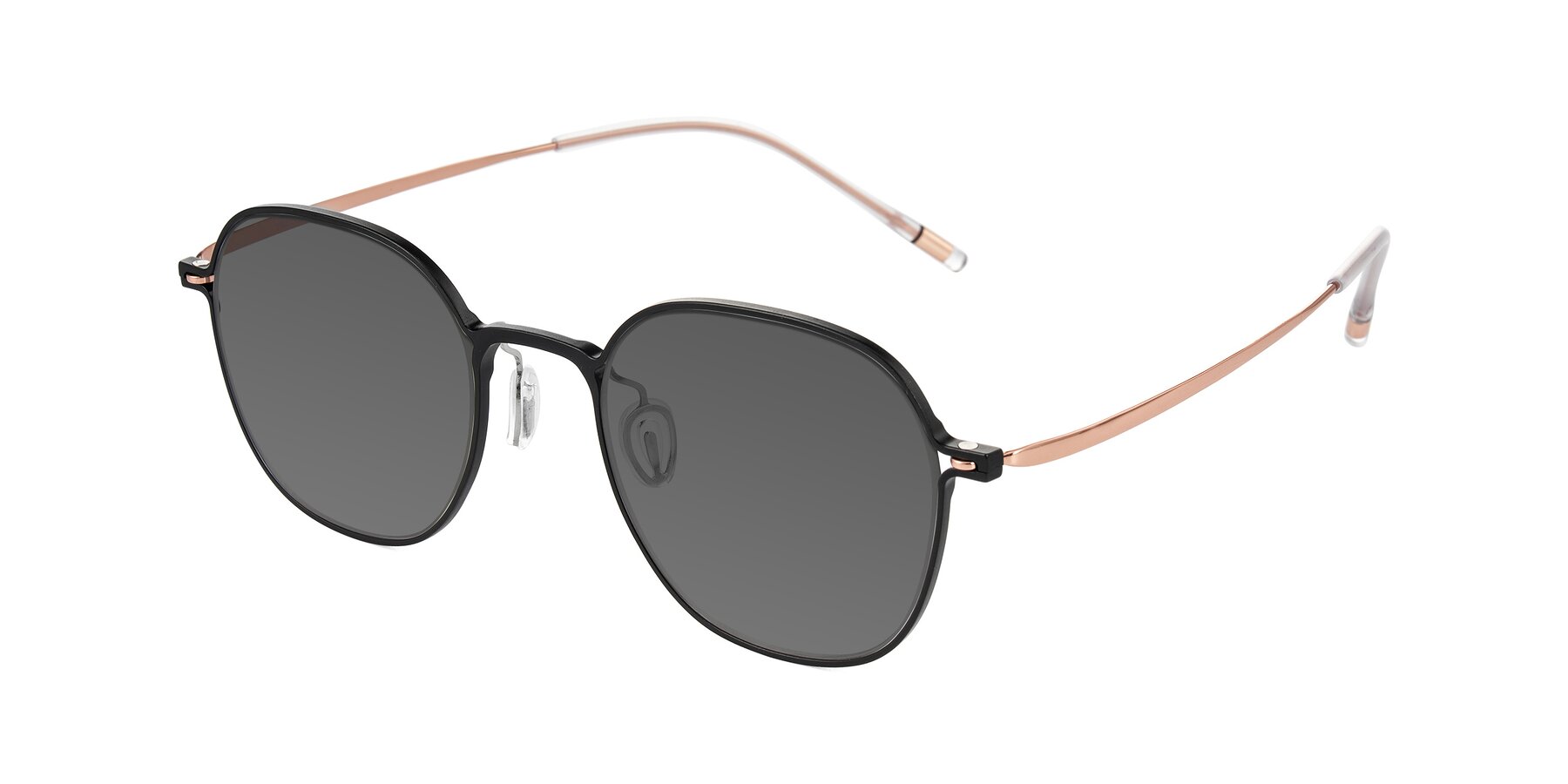 Angle of Lytle in Matte Black/Rose Glod with Medium Gray Tinted Lenses
