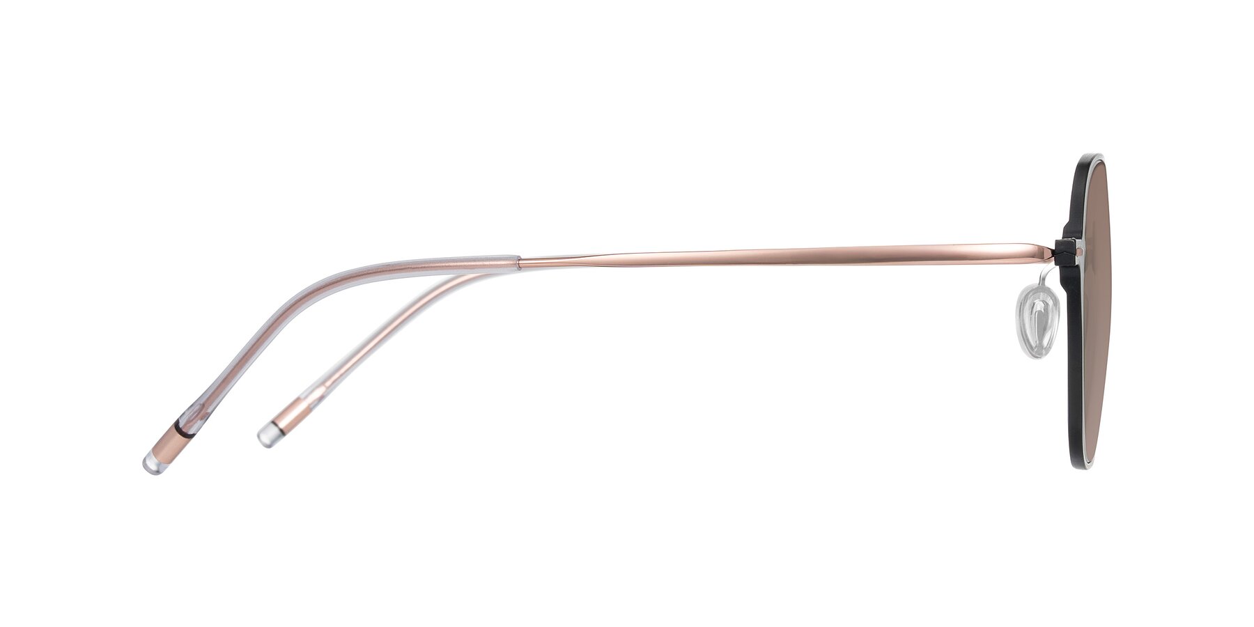 Side of Lytle in Matte Black/Rose Glod with Medium Brown Tinted Lenses