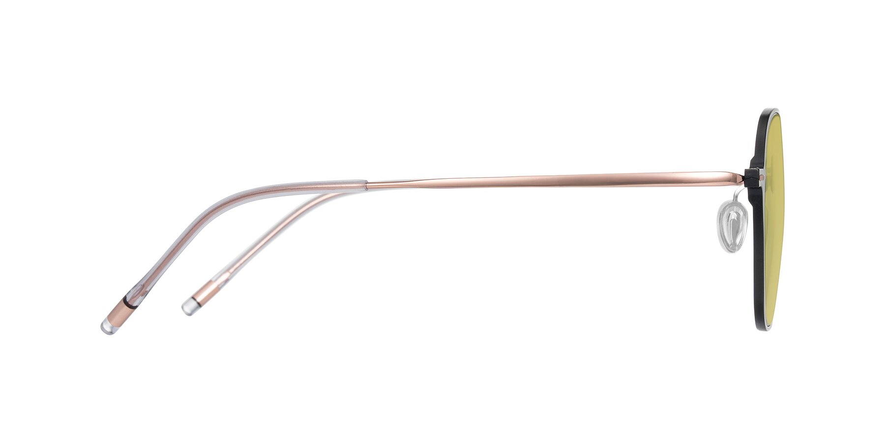 Side of Lytle in Matte Black/Rose Glod with Medium Champagne Tinted Lenses