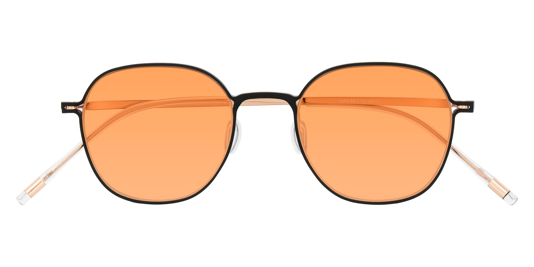 Folded Front of Lytle in Matte Black/Rose Glod with Medium Orange Tinted Lenses